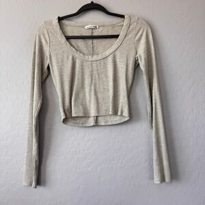 Reformation Jeans Medium Oatmeal Ribbed Long Sleeve Crop Top Scoop Neck